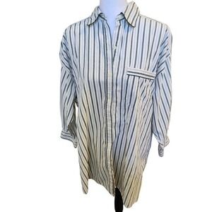 Victoria's Secret Green White Vintage Button Down Pinstripe Cotton Sleep Shirt S